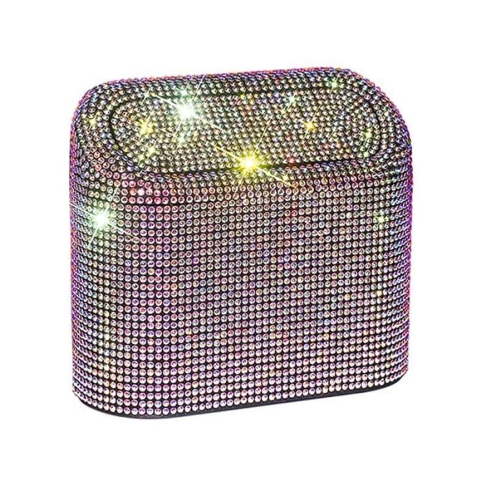 Luxurious Rhinestone Car Trash Bin - Pressing Type Square Storage Bucket - Image 1