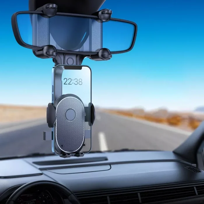 360° Rotating Car Rearview Mirror Phone Mount - Image 1