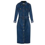 Chic Denim Knee-Length Dress with Belt - Women's Spring & Summer Office Casual - Image 6