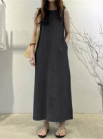 Chic Sleeveless Denim Maxi Dress - Summer Casual with Pockets for Women - Image 3