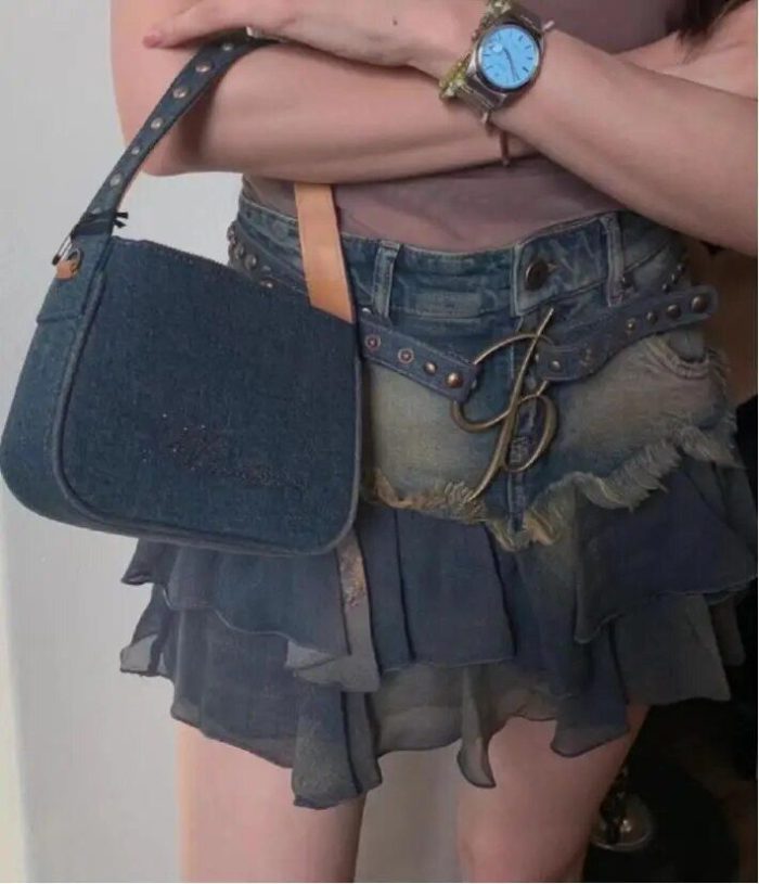 Y2k Vintage Patchwork Denim Mini Skirt - Summer Harajuku A-line Fashion - Image 5