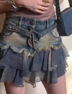 Y2k Vintage Patchwork Denim Mini Skirt - Summer Harajuku A-line Fashion - Image 4