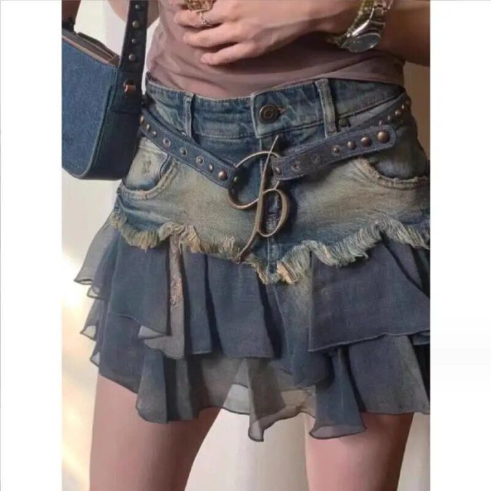Y2k Vintage Patchwork Denim Mini Skirt - Summer Harajuku A-line Fashion - Image 3