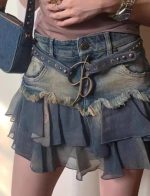 Y2k Vintage Patchwork Denim Mini Skirt - Summer Harajuku A-line Fashion - Image 6