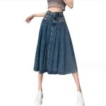 High-Waist A-Line Denim Midi Skirt - Vintage Pleated Y2K Grunge Style - Image 6