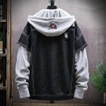 Hip Hop Hooded Denim Jacket with Knit Sleeves for Men - Image 4