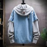 Hip Hop Hooded Denim Jacket with Knit Sleeves for Men - Image 6