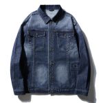 Classic Plus Size Denim Jacket - Dark Blue Cotton Blend for Men - Image 4