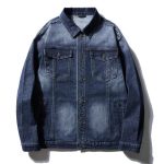 Classic Plus Size Denim Jacket - Dark Blue Cotton Blend for Men