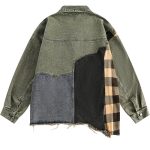 2023 Vintage Plaid Patchwork Denim Jacket - Streetwear Hip Hop Fashion - Image 3