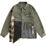 2023 Vintage Plaid Patchwork Denim Jacket - Streetwear Hip Hop Fashion