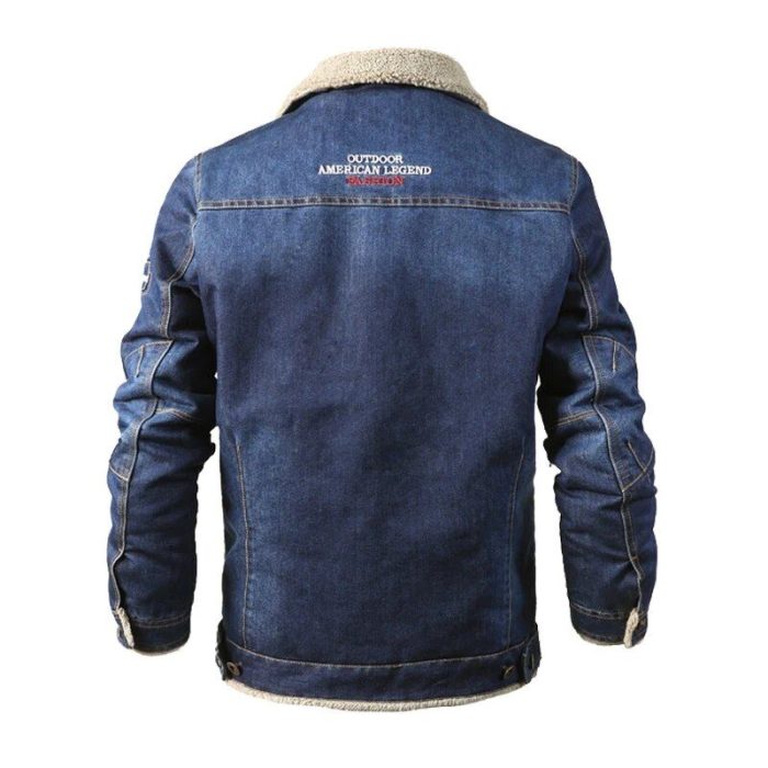 Thick Fleece-Lined Denim Jacket - Men's Warm Bomber Winter Coat in Plus Sizes - Image 6