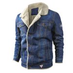 Thick Fleece-Lined Denim Jacket - Men's Warm Bomber Winter Coat in Plus Sizes - Image 4