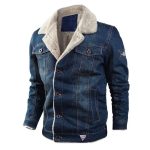 Thick Fleece-Lined Denim Jacket - Men's Warm Bomber Winter Coat in Plus Sizes