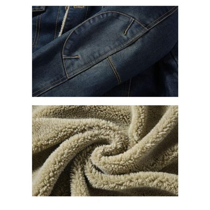 Thick Fleece-Lined Denim Jacket - Men's Warm Bomber Winter Coat in Plus Sizes - Image 7