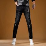 Men's Slim-Fit Straight Black Denim Jeans - Classic Embroidered Casual Wear - Image 7