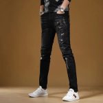 Men's Slim-Fit Straight Black Denim Jeans - Classic Embroidered Casual Wear - Image 3