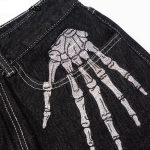 Skeleton Embroidery Baggy Denim Jeans - Men's Wide Leg Streetwear Trousers - Image 4