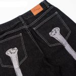 Skeleton Embroidery Baggy Denim Jeans - Men's Wide Leg Streetwear Trousers - Image 6