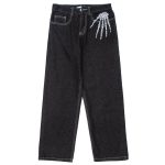 Skeleton Embroidery Baggy Denim Jeans - Men's Wide Leg Streetwear Trousers - Image 3