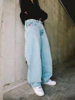 Men's Y2K Wide-Leg Streetwear Jeans - Hip Hop Embroidered Denim - Image 2