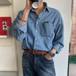 Men's Premium Denim Oxford Shirt - Long Sleeve Casual Korean Style - Image 3