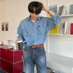 Men's Premium Denim Oxford Shirt - Long Sleeve Casual Korean Style - Image 4