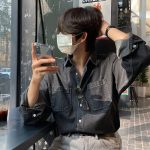 Men's Premium Denim Oxford Shirt - Long Sleeve Casual Korean Style - Image 5