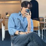 Men's Premium Denim Oxford Shirt - Long Sleeve Casual Korean Style - Image 2