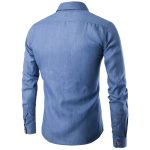 Men's Cotton Denim Casual Shirt with Plaid Cuffs - Image 4