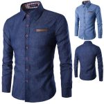 Men's Cotton Denim Casual Shirt with Plaid Cuffs - Image 5