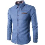 Men's Cotton Denim Casual Shirt with Plaid Cuffs - Image 3