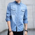 Korean Slim Fit Denim Shirt - Men's Stylish Long Sleeve Casual Coat - Image 7