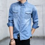 Korean Slim Fit Denim Shirt - Men's Stylish Long Sleeve Casual Coat - Image 3