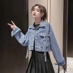 Chic Cropped Denim Jacket - Women's Lace-Up Jean Outerwear for All Seasons - Image 2