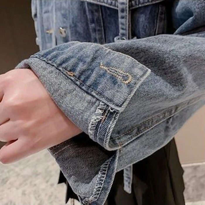 Chic Cropped Denim Jacket - Women's Lace-Up Jean Outerwear for All Seasons - Image 7