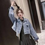 Chic Cropped Denim Jacket - Women's Lace-Up Jean Outerwear for All Seasons - Image 3