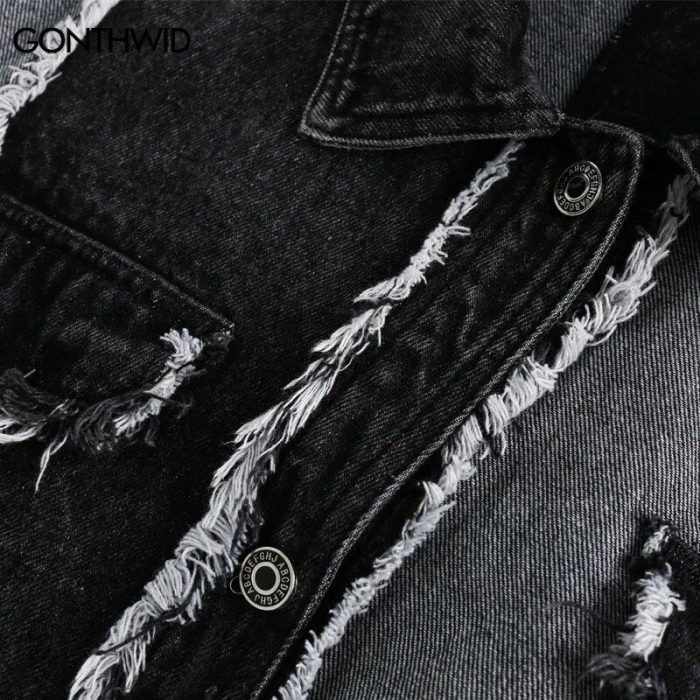 2023 Unisex Vintage Denim Tassel Jacket | Hip Hop Patchwork Streetwear - Image 4