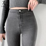 High-Waist Stretch Skinny Jeans - Sexy Gray Denim for Women - Image 5