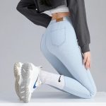 High-Waist Stretch Skinny Jeans - Sexy Gray Denim for Women - Image 3