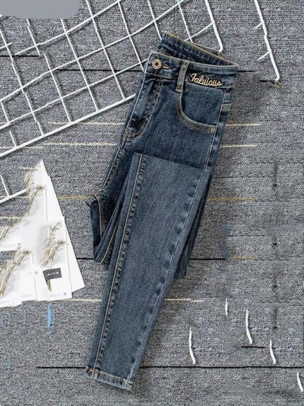 High Waist Skinny Ankle Jeans - Stretch Denim Embroidery Pencil Pants for Women