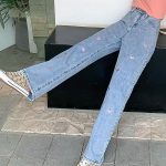 Women's Vintage Heart Embroidery High-Waist Jeans - Wide Leg Denim - Image 6