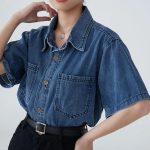 Summer Denim Blouse for Women: Casual Short Sleeve Button-Up Shirt - Image 2