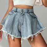 High-Waist Tassel Denim Shorts for Women