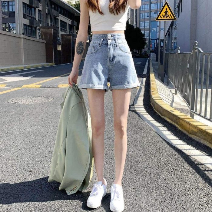 High Waist A-line Denim Shorts - Summer Casual Wide Leg Women's Shorts - Image 1