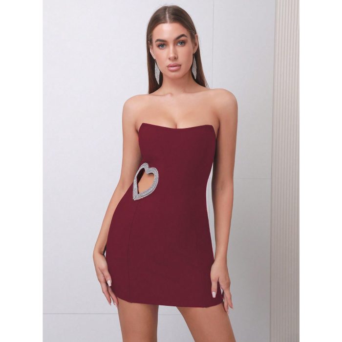 Sexy Strapless Diamond Heart Cutout Mini Dress - Image 4