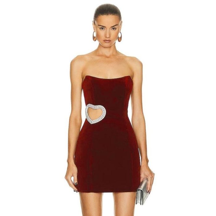 Sexy Strapless Diamond Heart Cutout Mini Dress - Image 1