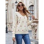 V Neck Embroidery Heart Sweater - Image 5