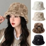 Chic Winter Warm Plaid Lamb Wool Bucket Hat for Women - Image 3