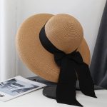 Chic Vintage Hepburn-Inspired Black Bow Straw Sun Hat - Image 3